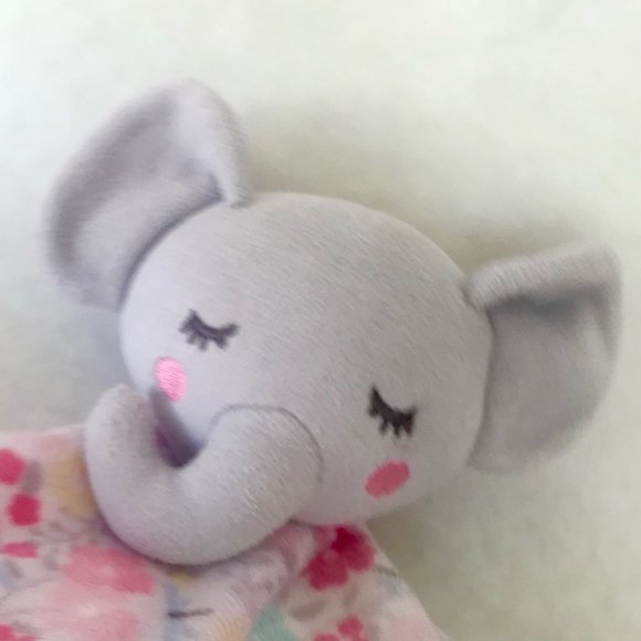 Parent's Choice: Baby Girl Elephant Pink/Gray Floral Satin Edge Security Blanket - Picture 3 of 7